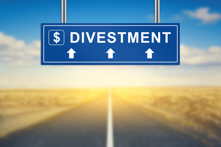 divestment words on blue road sign