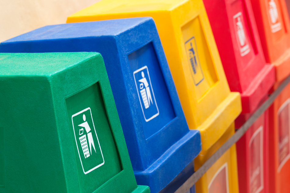 Recycling bins at a recycling station