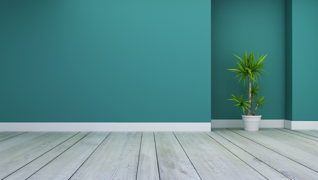 Simple blue indoor background with pots